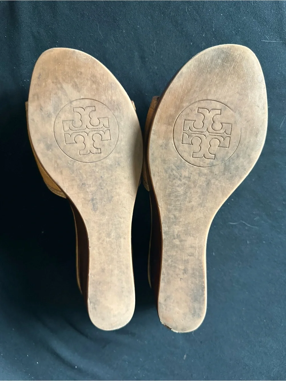 Tory Burch brown Tan Leather Brown Wedge Slide Mules with Gold Logo 8 sandals